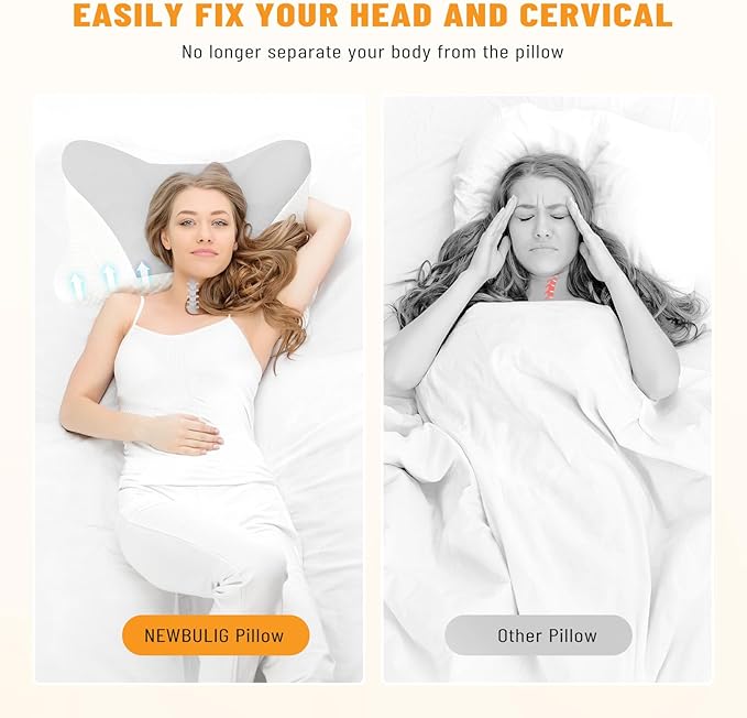 Cervical Neck Pillow, Memory Foam Pillow for Neck Pain Relief, Ergonomic Bed Pillow with Neck Support for Side, Back & Stomach Sleepers, King Size, Grey