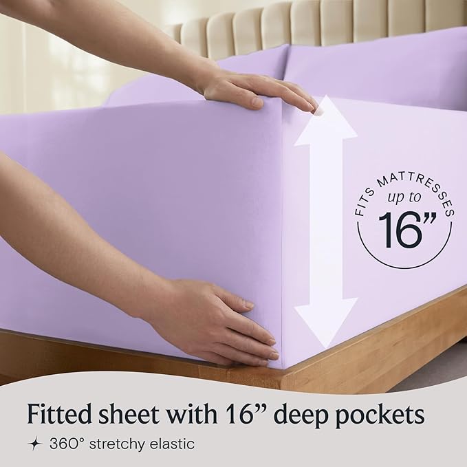 LuxClub 3 PC Sheet Sheets Deep Pockets 18" Eco Friendly Wrinkle Free-Kids-Fitted Sheets Machine Washable Hotel Bedding Silky Soft - Lavender Twin