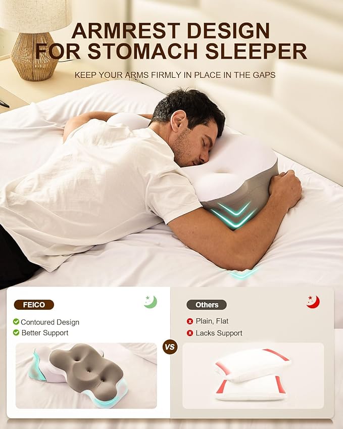 Cervical Neck Pillow, Memory Foam Pillow for Neck Pain Relief, Ergonomic Contour Cooling Pillow for Side Sleeper Pillow Adults & Stomach Sleepers Neck Shoulder Pillow (Gray, 24" L x 14" W)