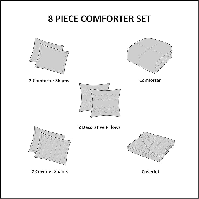 Madison Park Heritage Comforter Quilt Combo Set - Modern Luxury Design, All Season Down Alternative Bedding, Matching Shams, Decorative Pillows, Full/Queen(90"x90"), Color Block Navy 8 Piece