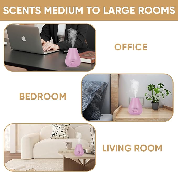 HAPPTWS Essential Oil Diffuser - Waterless Diffuser 3 Timer Settings Battery Powered for Bedroom Yoga Room Toilet Pet Room - Pink