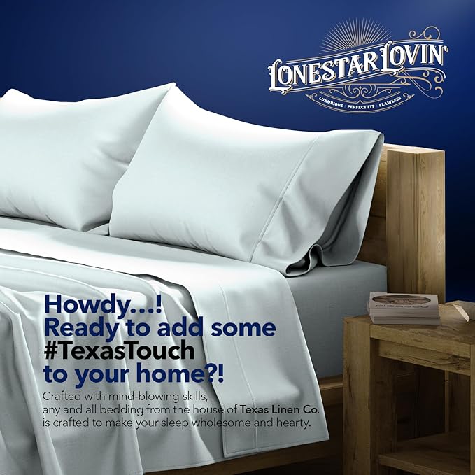 TEXAS LINEN CO. Luxury Egyptian Cotton King Sea Foam Pillow Cases Set of 2-1000 Series Lonestar Lovin' Collection Pillowcases for Sleeping, Cooling Pillow Cover, Extra Long Staple Hotel Pillow Cases