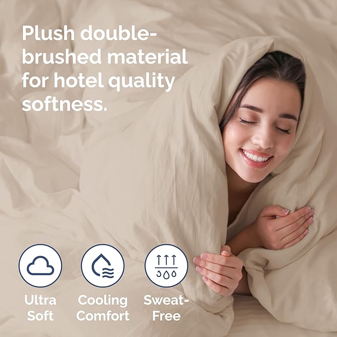 Duvet Cover Full Size Set - Extra Soft Full Duvet Cover 80" x 90" with 2 Pillow Shams - Hotel Luxury, Easy Care and Fade Free w/ Zipper Closures & Ties - All Season, Comfy, Cozy & Breathable (Cream)