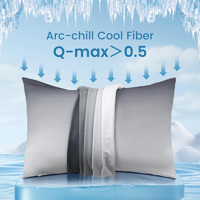LUXEAR Cooling Pillow Cases, 2 Pack King Size Arc-Chill Q-max > 0.5 Gradient Cool Pillowcases for Hair Skin,Breathable Silky Cooling Summer Pillow Cover for Hot Sleepers & Night Sweats- Gradient Gray