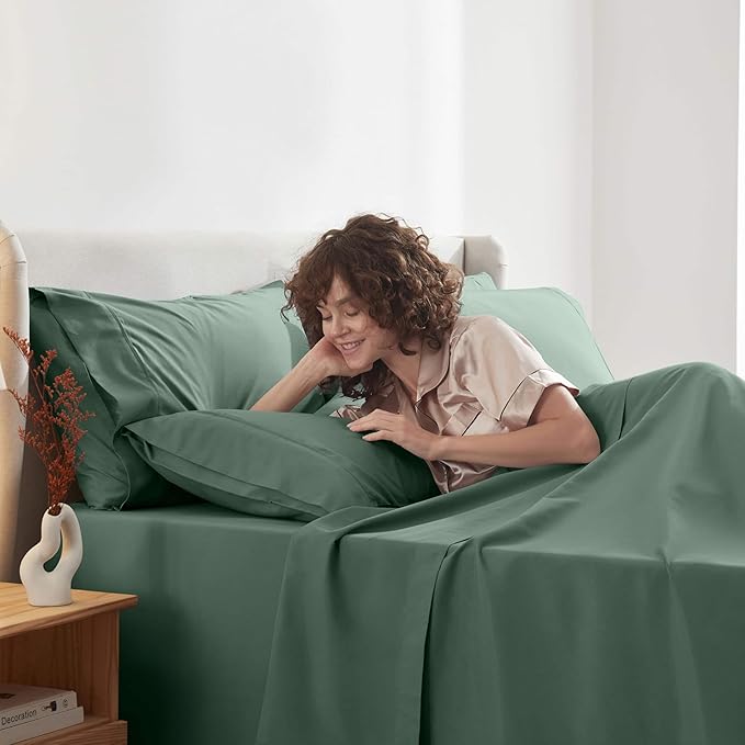 Nestl Extra Deep Full Sheet Set - 6 Piece Breathable & Cooling Sheets - Hotel Luxury Bedding Set w/18-24 Inch Deep Pockets - Easy & Secure Fit - Super Soft, Wrinkle Free & Comfy - Dark Green