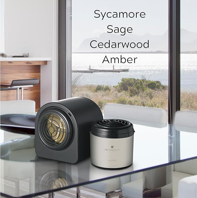 JW Marriott Rooted Home Scent Diffuser with Cartridge - Aromatherapy Home Fragrance - Sycamore, Sage, Cedarwood, Sweet Tonka Bean and Amber - Signature Hotels Aroma - Rooted Fragrance
