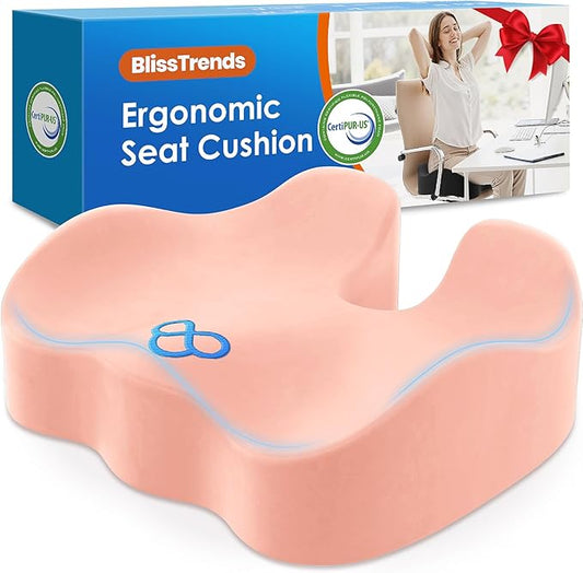 BlissTrends Seat Cushion,Thick Memory Foam Cushions for Office Chair, Car Seat, Airplane, Relieving Pressure Tailbone Sciatica Back Pain for Long Sitting Office Workers, Car Drivers 4.7in Thick Pink