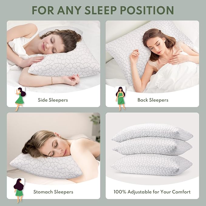 Pillows King Size Set of 2 - Cooling Shredded Memory Foam Pillow for Sleeping 2 Pack, Adjustable Cool Bed Pillows for Side, Back, and Stomach Sleepers, Gel Pillow Washable Removable Cover