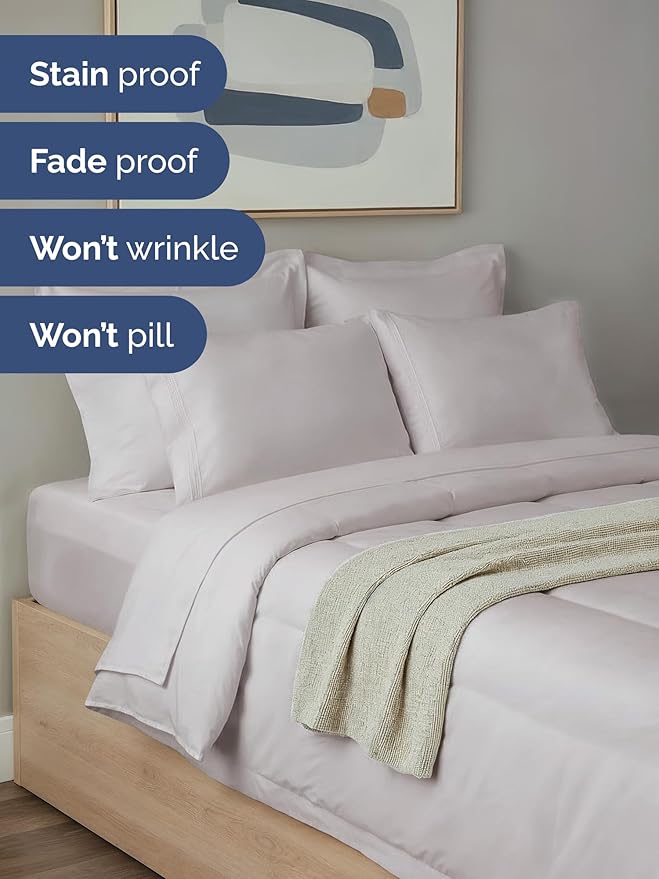 Queen Comforter Set - 7 Piece Bed in a Bag Queen Size Bed Set - Down Alternative Comforter, Flat Sheet, Fitted Sheet, Pillowcase & Shams for All Seasons - Ultra Soft, Comfy & Breathable - Light Grey