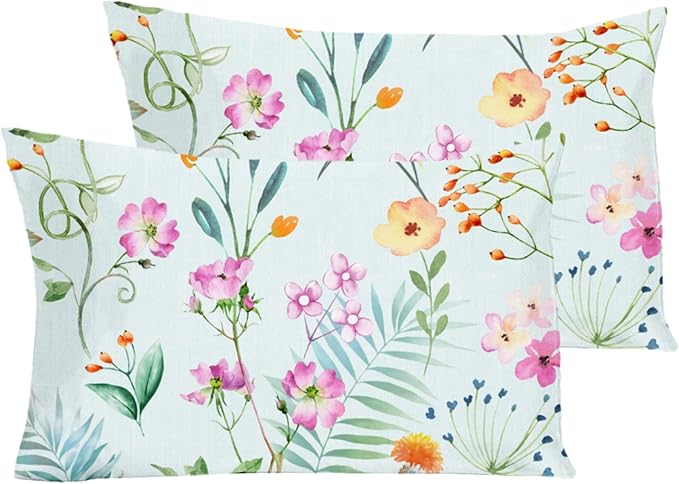 YIYEA Standard Pillow Cases Set of 2, Ultra Soft Double Brushed Microfiber Pillowcases Standard, Floral Bed Pillow Covers, Fade Resistant, Easy Slip-On (20"x26")