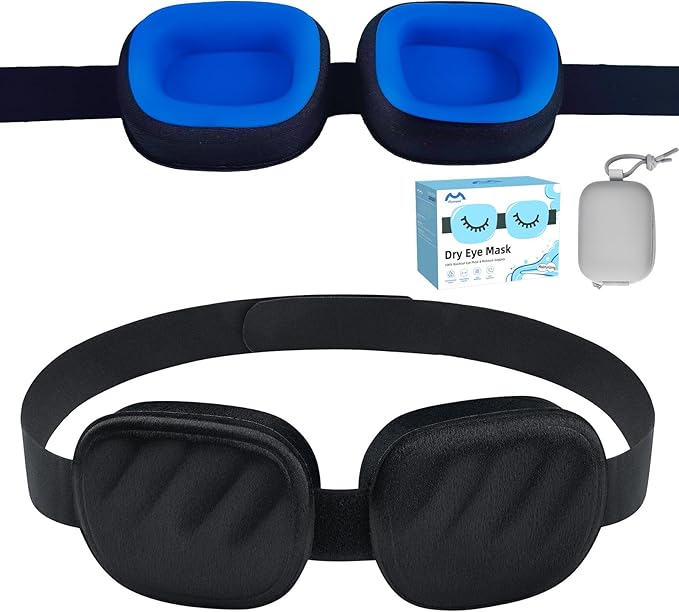 Sleep Mask for Dry Eyes, Moisturizing Blackout Dry Eye Mask with Removable Silicone Cups, Soft Adjustable Comfortable for Travel & Night Sleep