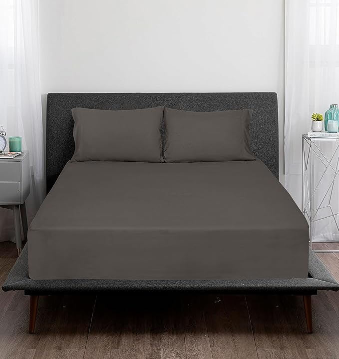 ROYALE LINENS 300 Thread Count 100% Long Staple Combed Cotton Sheet Set - 3 Piece Twin Bed Sheets - 1 Fitted, 1 Flat & Pillow case -Soft Cool & Crisp Sheet Set (Twin, Grey)