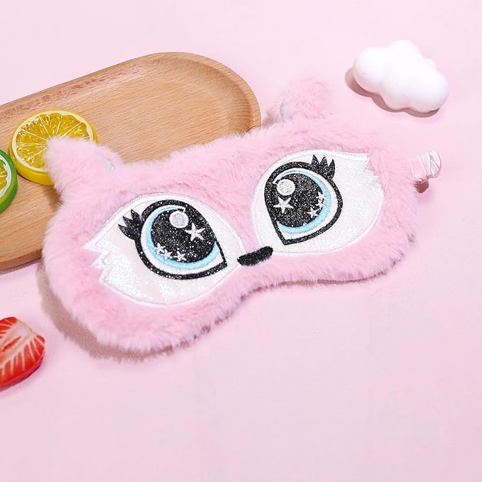 PERFECTSIGHT Sleep Eye Masks, Cute Plush Sleep Eye Cover Lightweight Adjustable Eyeshade Faux Fur Mask Cover for Women Men Sleep Travel Nap, Fox