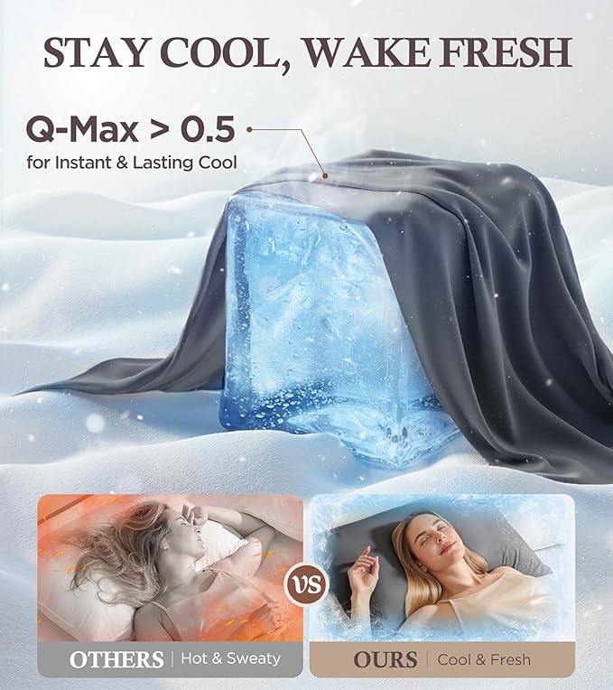 Instant Chill Cooling Pillowcase for Hot Sleepers, 2% HA Infused Pillowcase Hydrates Skin & Hair, Reduces Wrinkles & Frizz, Softer Than Silk Pillow Cases, Pillow Covers Queen (Dark Gray, 1 Pack)