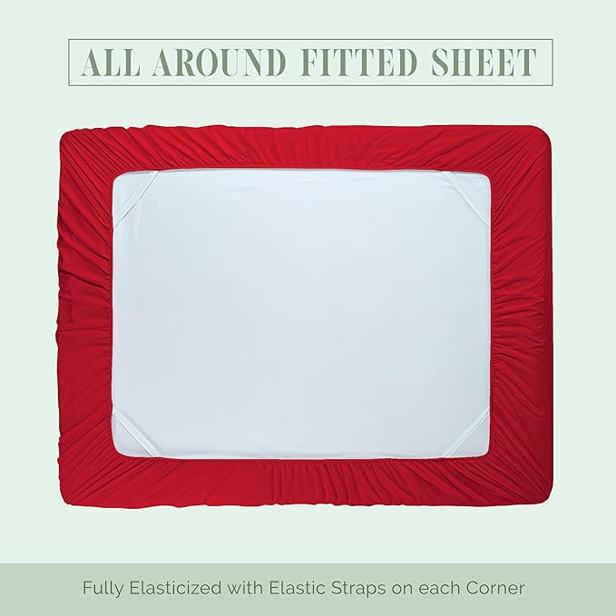 Elegant Comfort Luxurious 1500 Premium Hotel Quality Microfiber 4-Piece Sheet Set, 18-24 Inches Deep - Extra Deep Pocket Sheets - Ultra Soft 4PC Deep Pocket Sheets, California King, Red