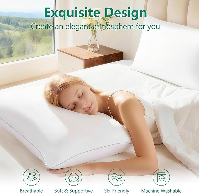 Pillows King Size Set of 4, Luxury Fluffy Bed Pillows for Sleeping 4 Pack, Soft and Supportive Bed Pillow with Down Alternative Filling for Side and Back Sleepers (19"x34")
