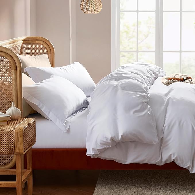 Nestl California King Duvet Cover Set with Comforter Insert - White 4 Piece 104x98 Duvet Cover & 2 Pillow Shams with White Quilted Down Alternative Comforter, Ultra Soft, All Season