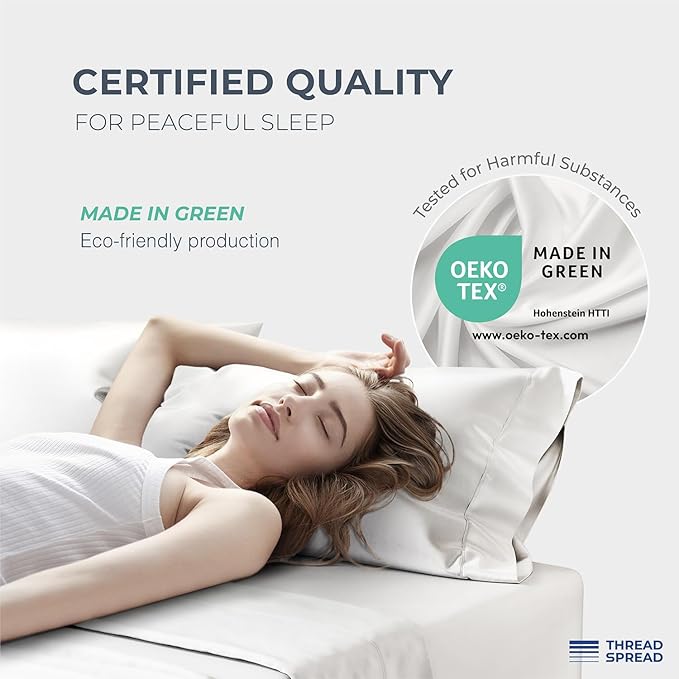 THREAD SPREAD 100% Egyptian Cotton Damask Pillow Cases Queen Size Set of 2 - Luxury 1500 Series Queen Pillow Cases (White Stripe), Soft Cooling Envelope Closure Hotel Egyptian Cotton Pillowcases
