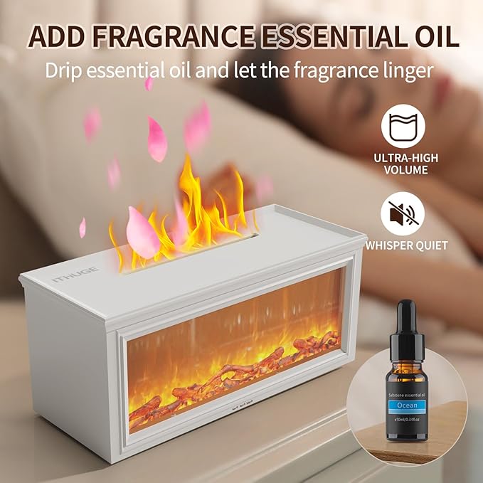 Essential Oil Diffuser 280ml, Flame Humidifier with Remote Control & 7 Color LED Lights, Ultrasonic Aromatherapy Diffuser for Home Bedroom Office(HY-05B)