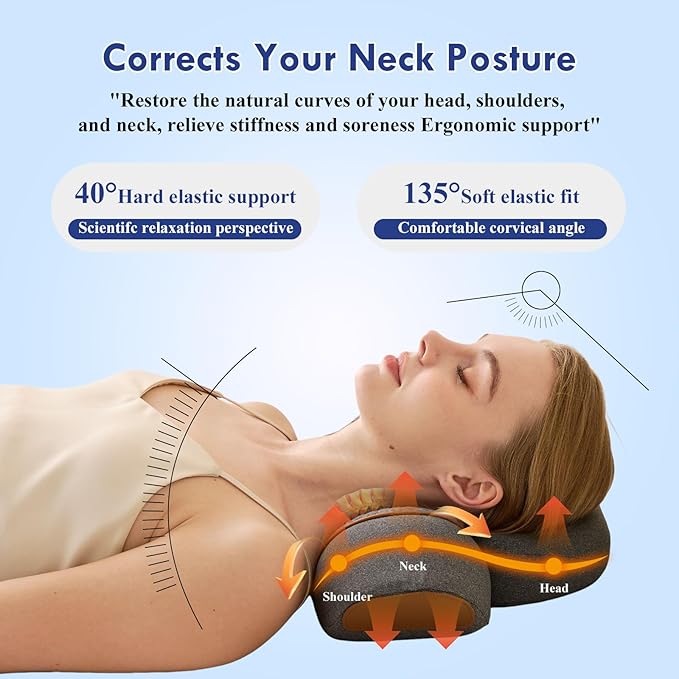 3 in 1 Heated Neck Massage Pillows with Heat for Pain Relief Deep Tissue, Rechargeable Cervical Neck Hump Corrector, Wireless Pillow Supports (No Washable Cover)