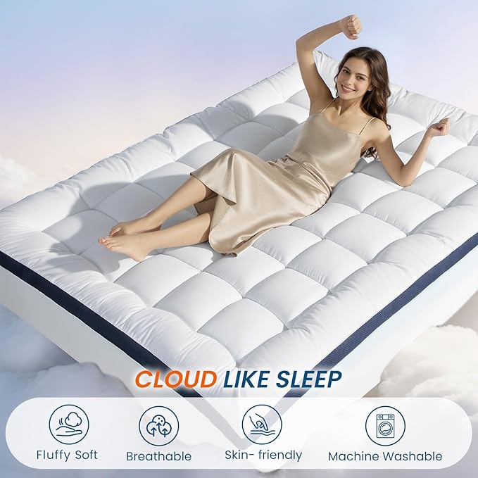 4 Inch Memory Foam Dual-Layer Mattress Topper Queen Size - 2Inch 1000GSM Quilted Pillow Top with Down-Alternative + 2Inch 5-Zone Egg Crate Memory Foam（Queen,60"x80"）