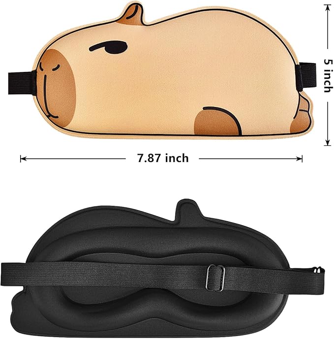 Cute Capybara Sleeping Mask Eye Mask Funny Animal 3D Contoured Sleep Mask Soft Breathable Blindfold Travel Eye Cover Eyeshade for Kids Adults Girls Boys Women Men (Capybara, Brown)