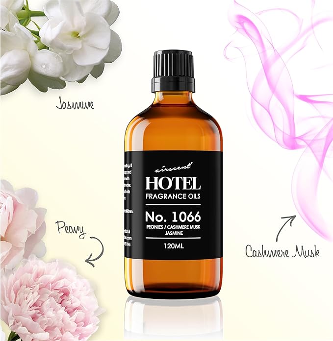 AirScent Hotel Diffuser Oil No. 1066 - Peonies, Cashmere, Jasmine - Premium Fragrance Oil for Ultrasonic and Waterless Diffusers and Crafting - 30 mL, 1 fl oz Glass Dropper Bottle