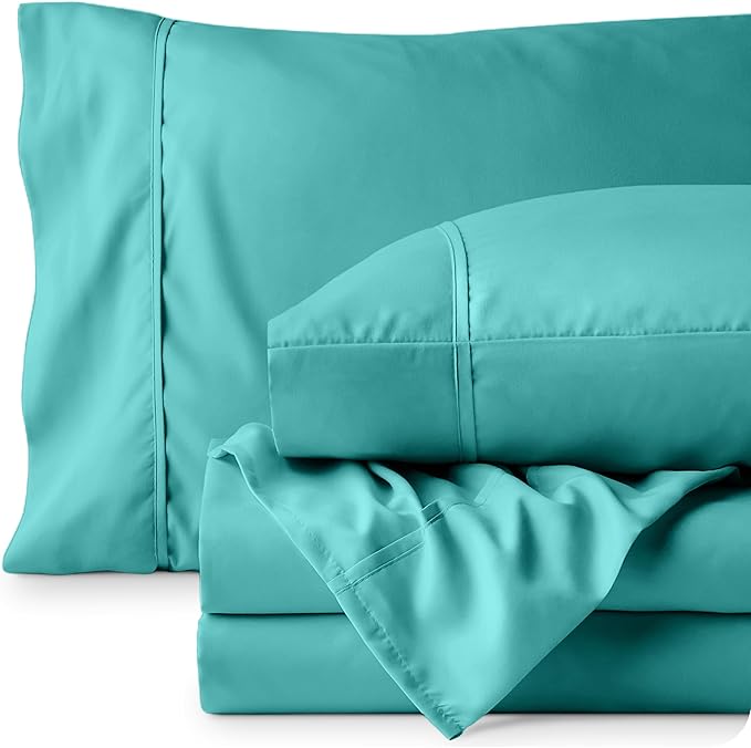 Bare Home Queen Sheet Set - 1800 Ultra-Soft Microfiber Queen Bed Sheets - Double Brushed - Deep Pockets - Easy Fit - 4 Piece Set - Bedding Sheets & Pillowcases (Queen, Turquoise)