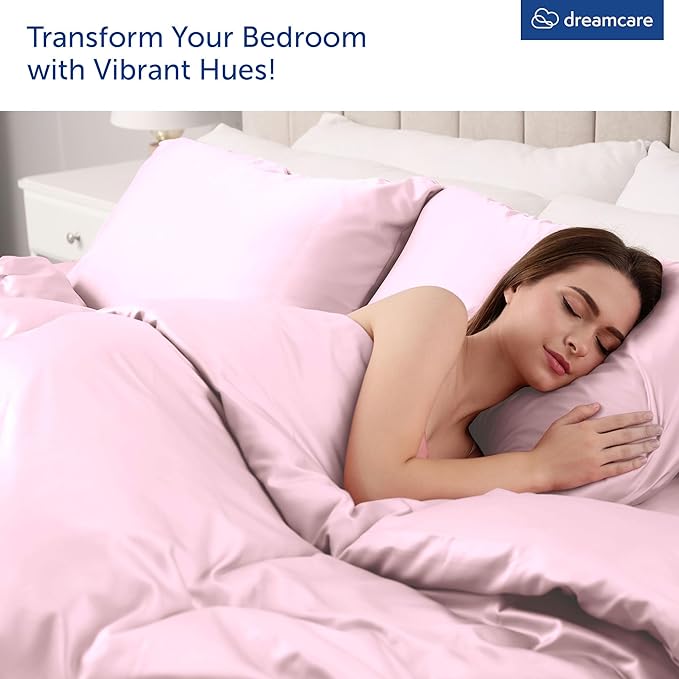 DREAMCARE Queen Sheet Set - 6 pcs Breathable Cooling Bed Sheets - up to 15" Deep Pocket Queen Sheets Set with Side Pockets - Extra Soft 100% Brushed Hypoallergenic Hotel Luxury Bedding - Pink