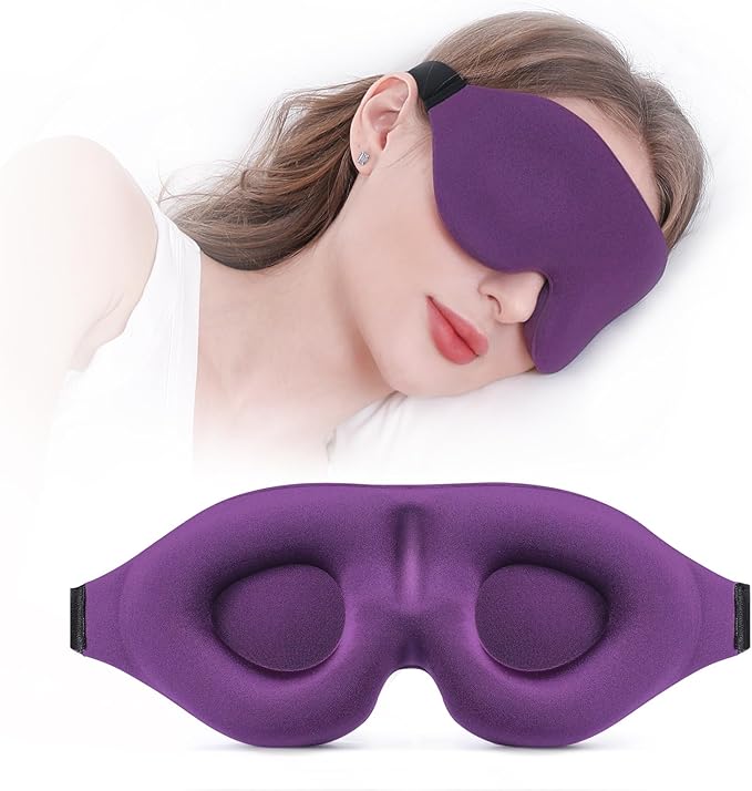 Sleep Mask (Black & Purple) for Men Women, Complete Light Blocking 3D Eye Mask for Sleeping Night Blindfold, Relaxing Zero Pressure Eye Cover
