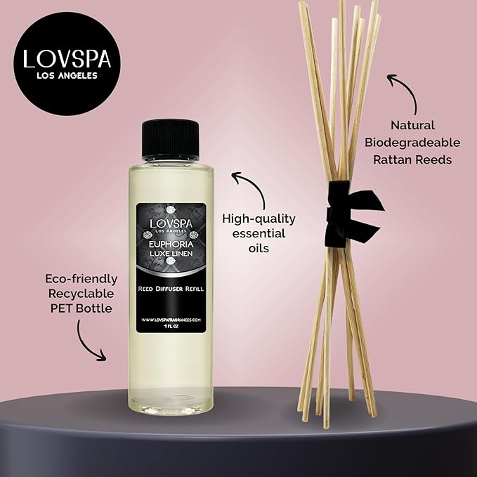 Euphoria Luxe Linen Diffuser Oil - Luxury Essential Oils for Diffuser Refill & Air Freshener Room Spray - Long-Lasting & Natural Home Fragrance, Scented Oil for Diffusers, USA Made, 4oz