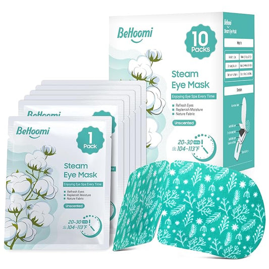BeHoomi Steam Eye Mask, 10Packs Heated Eye Mask, Self Heating Disposable SPA Warm Compress for Eyes Sleep Mask, Travel Essentials & Relaxation Gifts for Women, Mothers Day Gifts (Unscented)