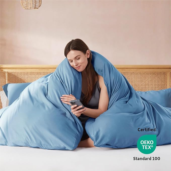 Nestl King Duvet Cover Set with Comforter Insert - Blue Heaven 4 Piece 104x90 Duvet Cover & 2 Pillow Shams with White Quilted Down Alternative Comforter, Ultra Soft, All Season