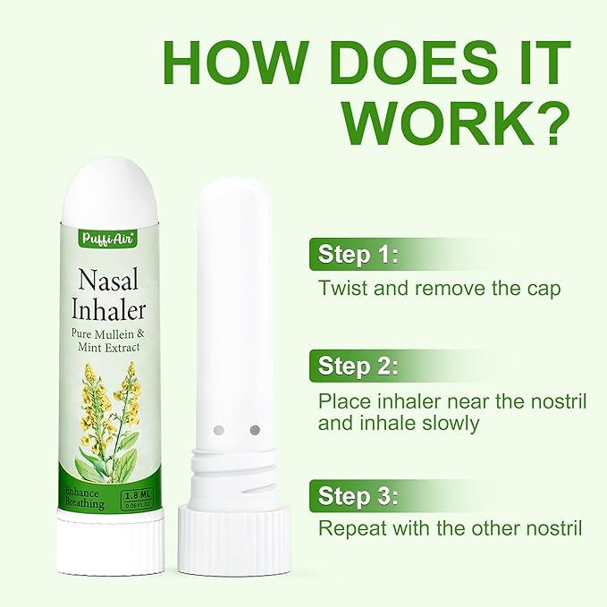 PUFFIAIR Mullein Nasal Sticks (3 Pack) 丨Pure Mullein & Mint Extract丨 Boost Focus, Reduce Fatigue & Stuffy Noses 丨 Support Craving Relief for Smokers, Energy Boost & Respiratory Health