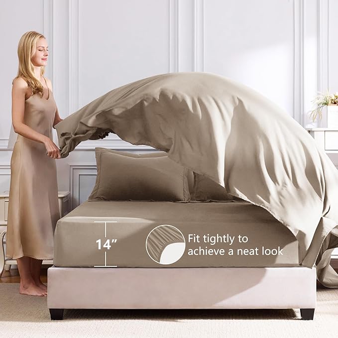 CozyLux Oversized King Comforter Set Khaki - 7 Pieces Bed in a Bag Comforter Set with Sheets, Luxury Soft Bed Set All Seasons, Bedding Set with Down Alternative Comforter, Sheets, Pillowcases & Shams