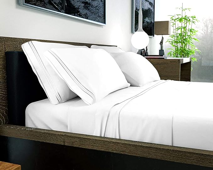 DREAMCARE King Size Sheets Set - 6 pcs Breathable Cooling Bed Sheets - up to 15" Deep Pocket King Sheet Set with Side Pockets - Extra Soft 100% Brushed Hypoallergenic Hotel Luxury Bedding - White