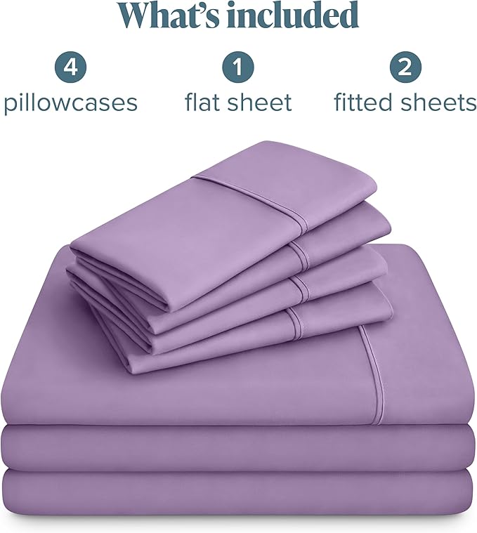 Bare Home Hotel Luxury Split King Sheet Set, Extra Soft, 7 Piece Set, Deep Pockets, Easy Fit, Cooling & Breathable, Wrinkle, Fade, Stain Resistant, Includes 4 Pillowcases (Split King, Lavender)