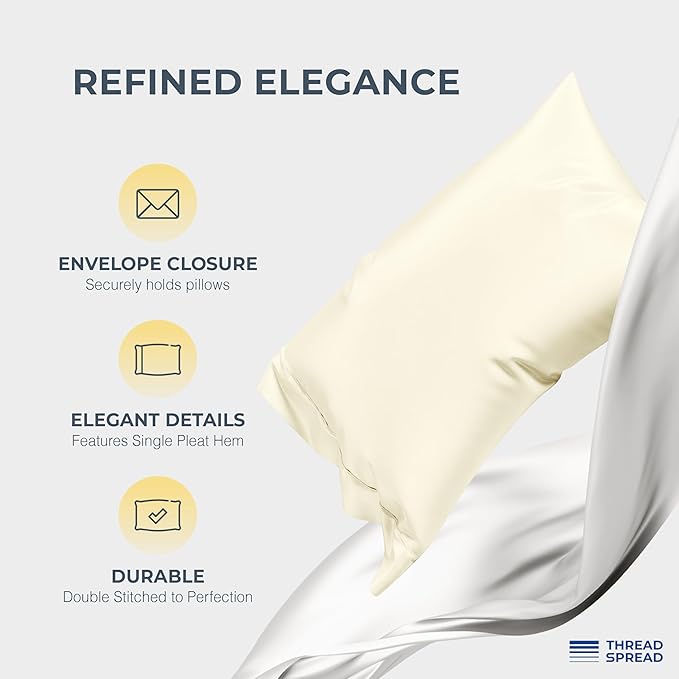 THREAD SPREAD 100% Egyptian Cotton Pillow Cases Queen Size Set of 4 - Luxury 1500 Series Queen Pillow Cases (Ivory), Soft Cooling Envelope Closure Hotel Quality Egyptian Cotton Pillowcases