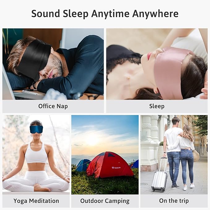 Silk Sleep Mask for Women Men, Mulberry Silk Eye Sleeping Mask & Blindfold with Adjustable Strap, Blackout Eye Cover for Sleep Travel Yoga Nap, Large Size, Light Plum