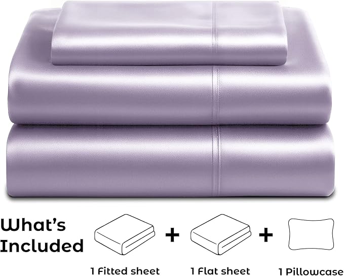 Satin Sheets Twin [3-Piece, Lavender] Hotel Luxury Silky Bed Sheets - Extra Soft 1800 Microfiber Sheet Set, Wrinkle, Fade, Stain Resistant - Deep Pocket Fitted Sheet, Flat Sheet, Pillow Cases