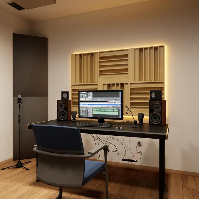 Sound Acoustic Wood Diffuser QRD Wood Acoustic 7-Well Quadratic Residue Diffusion 23.6" x 23.6" x 3.2" for Wall and Ceiling Music Studio