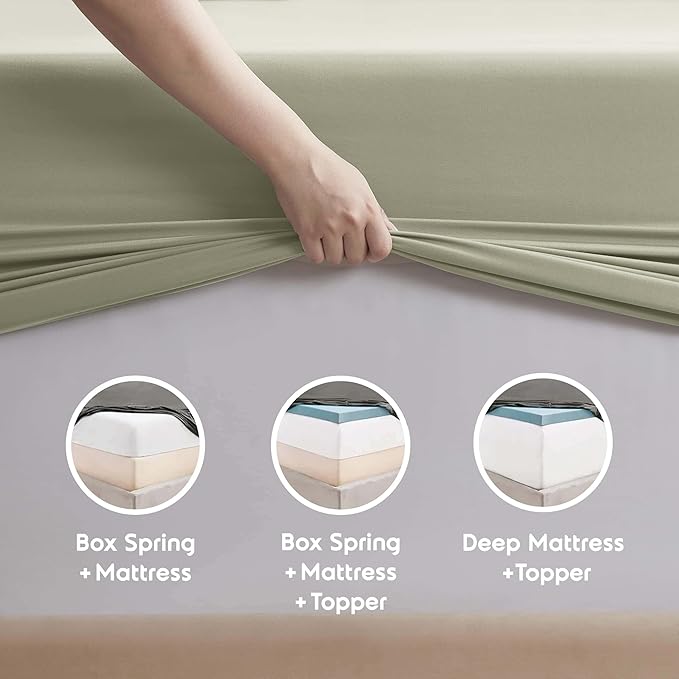 Nestl Extra Deep Twin XL Sheet Set - 4 Piece Breathable & Cooling Sheets - Hotel Luxury Bedding Set w/18-24 Inch Deep Pockets - Easy & Secure Fit - Super Soft, Wrinkle Free & Comfy - Light Sage