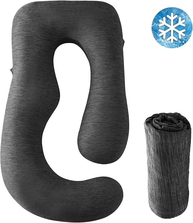 Sasttie Cooling Pregnancy Pillow Cover, 57-inch U Shaped Pregnancy Pillow Case, Fits 55 to 57 Inch Maternity Pillow, Black (No Pillow Insert)