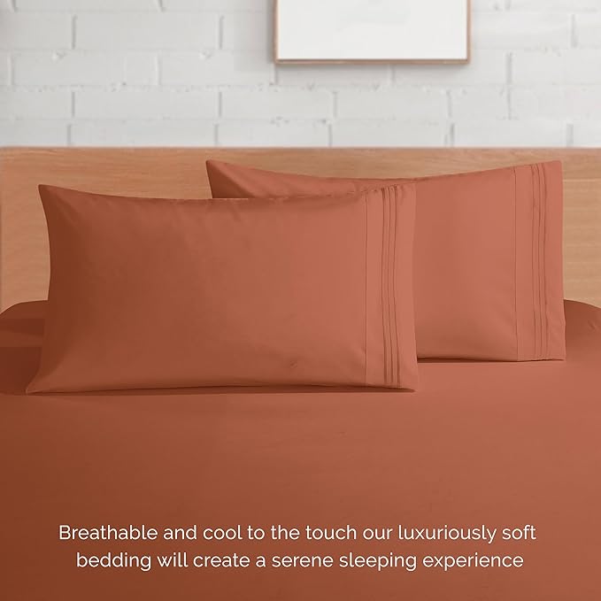 Elegant Comfort Luxurious 1500 Premium Hotel Quality Microfiber 4-Piece Sheet Set, 18-24 Inches Deep - Extra Deep Pocket Sheets - Ultra Soft 4PC Deep Pocket Sheets, California King, Coral