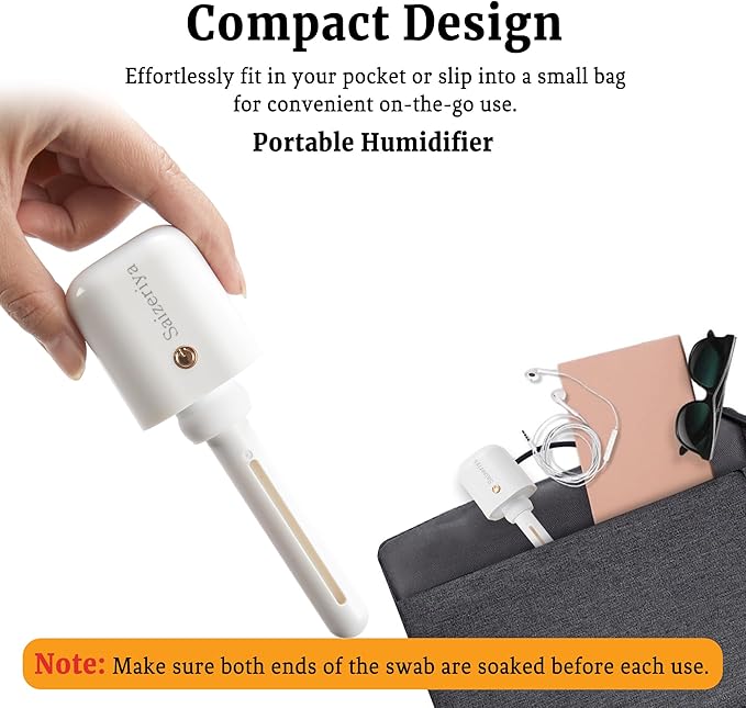 Mini Humidifier, Portable Humidifiers for Travel, White Small Personal Mist Maker with USB Use Quiet Air Diffuser with Adjustable Length for Car Bedroom Office Use