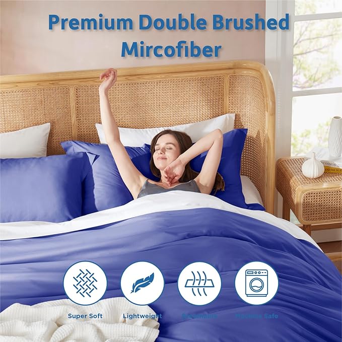 Nestl Queen Duvet Cover Set with Comforter Insert - Royal Blue 4 Piece 90x90 Duvet Cover & 2 Pillow Shams with White Quilted Down Alternative Comforter, Ultra Soft, All Season