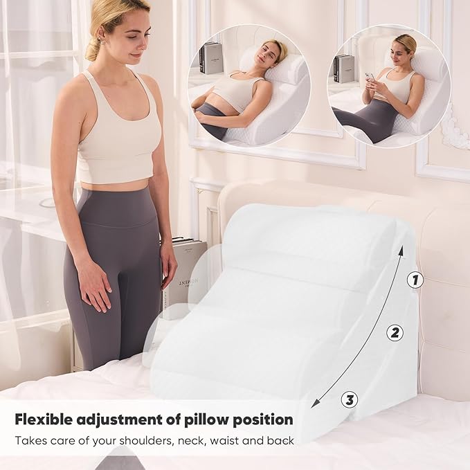 OAISZ 4 PCS Wedge Pillow Set for After Surgery, Memory Foam Orthopedic Bed Wedge Pillow Set, Adjustable Bed for Sleeping, Acid Reflux Relief, Post Surgery Recovery, Back Support, Leg Elevation, White