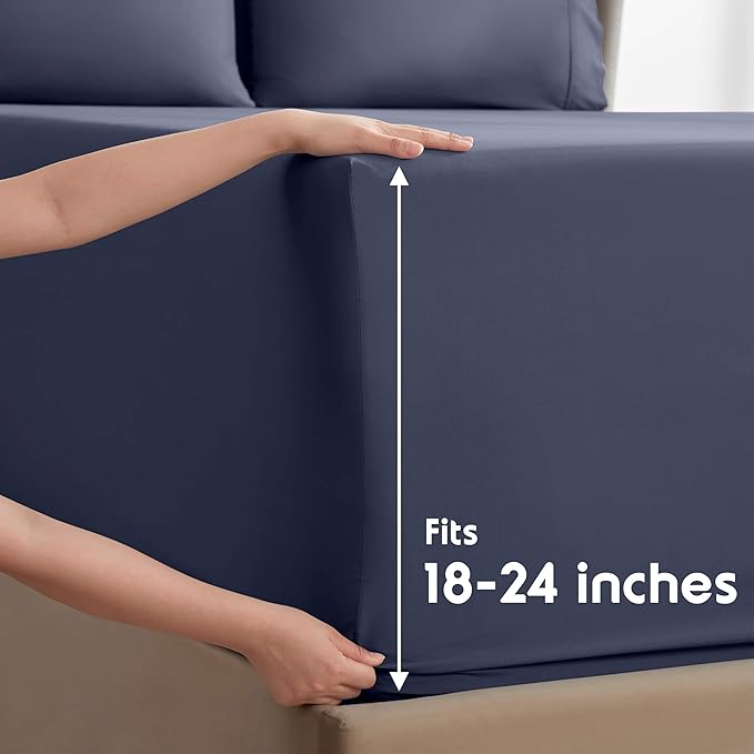Nestl Extra Deep Full Sheet Set - 6 Piece Breathable & Cooling Sheets - Hotel Luxury Bedding Set w/18-24 Inch Deep Pockets - Easy & Secure Fit - Super Soft, Wrinkle Free & Comfy - Navy Blue