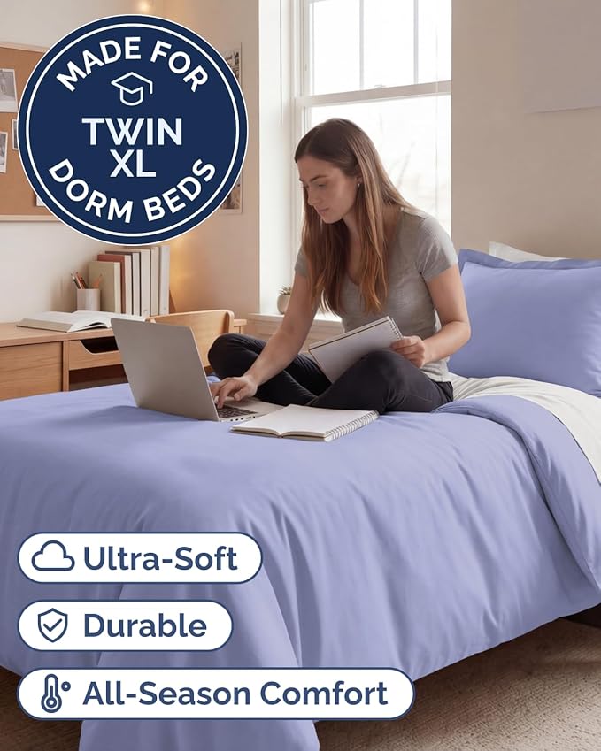 Duvet Cover Twin/Twin XL Size Set - Extra Soft Twin/Twin XL Duvet Cover 68" x 90" with 1 Pillow Sham - Hotel Luxury, Easy Care, Fade Free with Zipper Closures & Ties - Comfy & Breathable (Lavender)