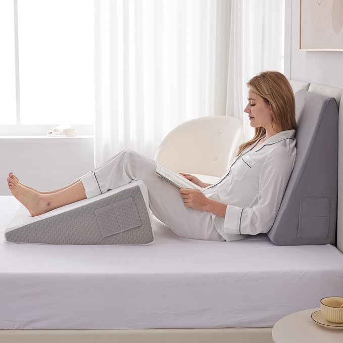 Ruqmuis Wedge Pillow for Sleeping, 10" Bed Wedge Pillow for Headboard, Triangle Incline Wedges for Acid Reflux, Pillow Wedge for Back Pain Relief, Elevated Leg Pillows After Surgery, Snoring, Velvet